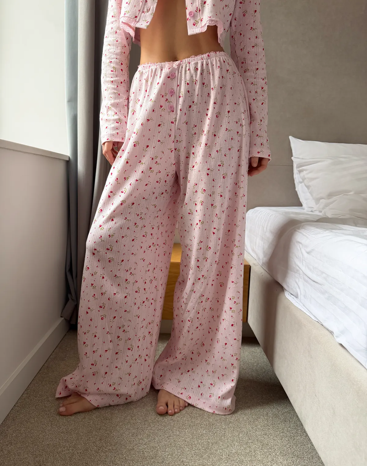 Піжамні штани для дому, рожеві у квіточку - Фото 1