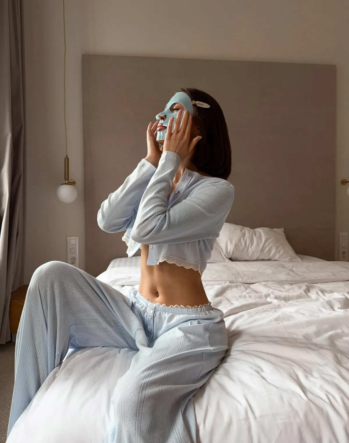 Піжамні штани для дому, світло-блакитні - Фото 6