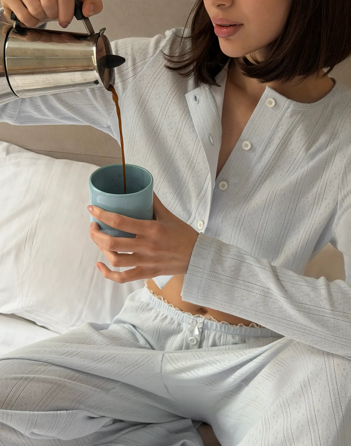 Кофтинка піжамна на ґудзиках, світло-блакитна - Фото 3