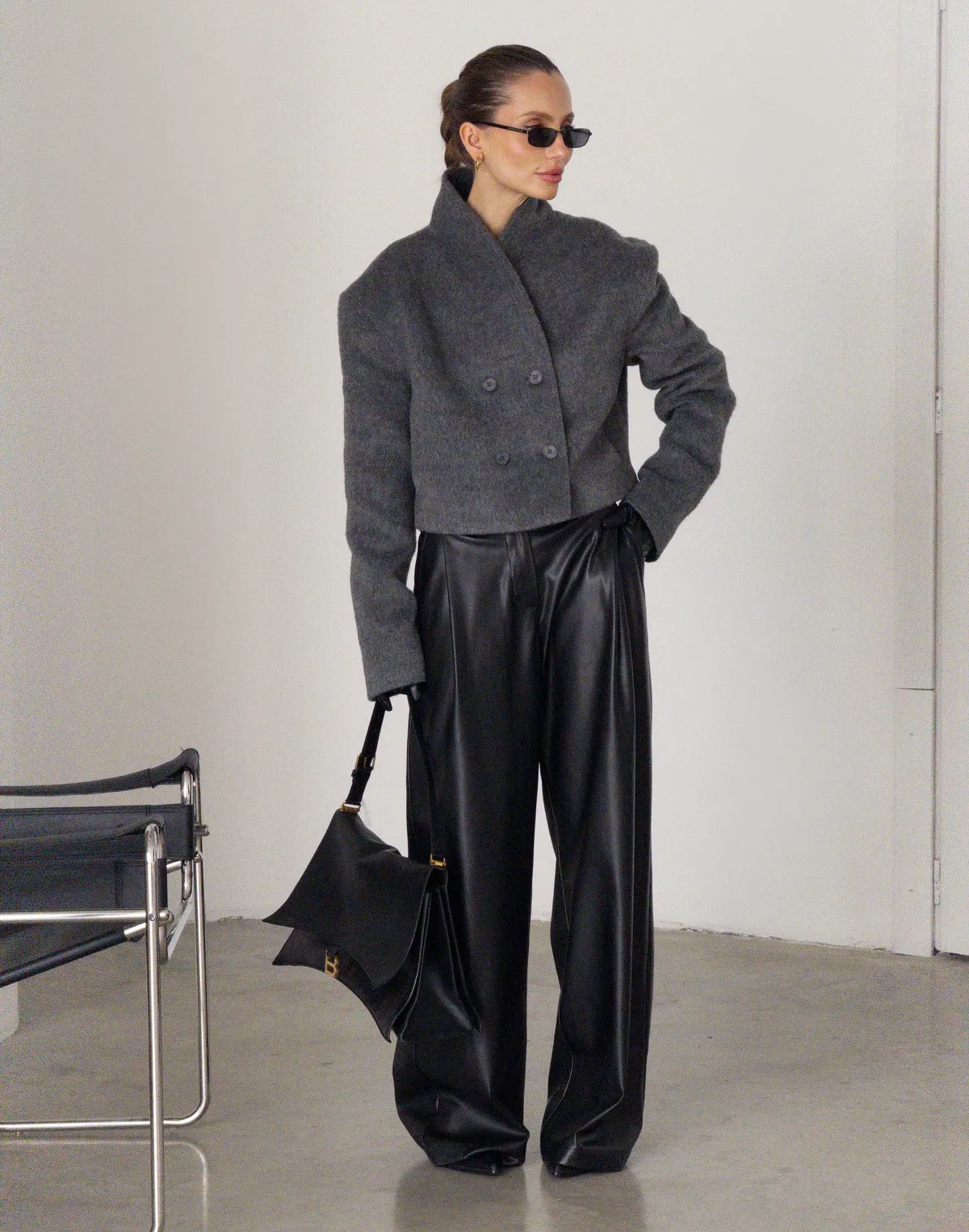 Вкорочене пальто-піджак, сіре - Фото 4