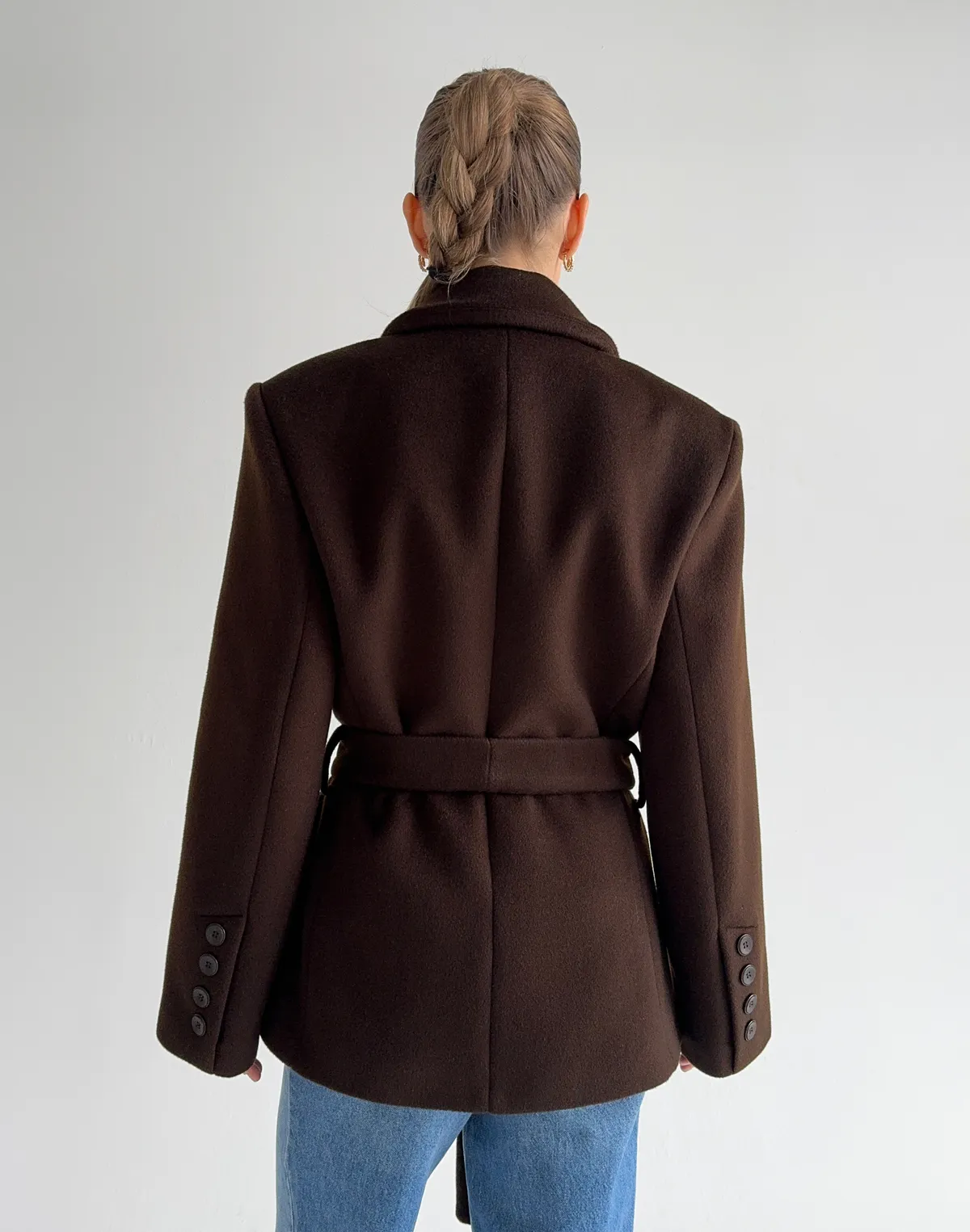 Пальто вкорочене весняне зі 100% вовни, темний шоколад - Фото 2