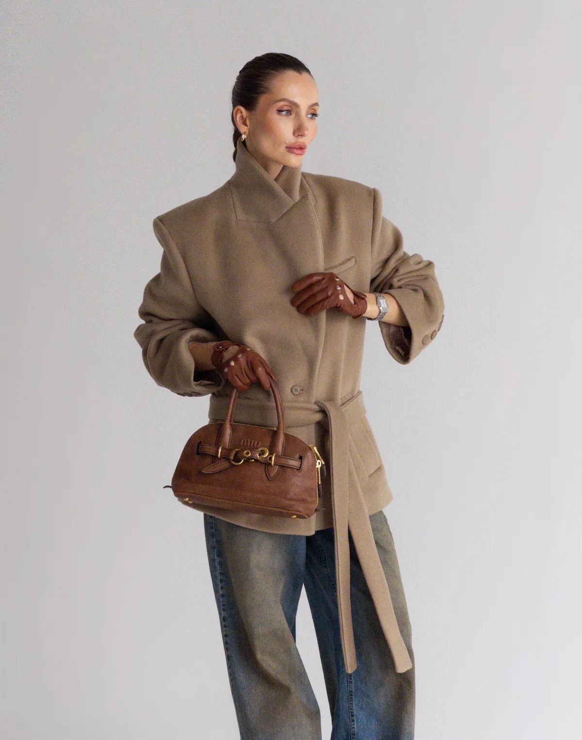 Пальто вкорочене весняне зі 100% вовни, кемел - Фото 4