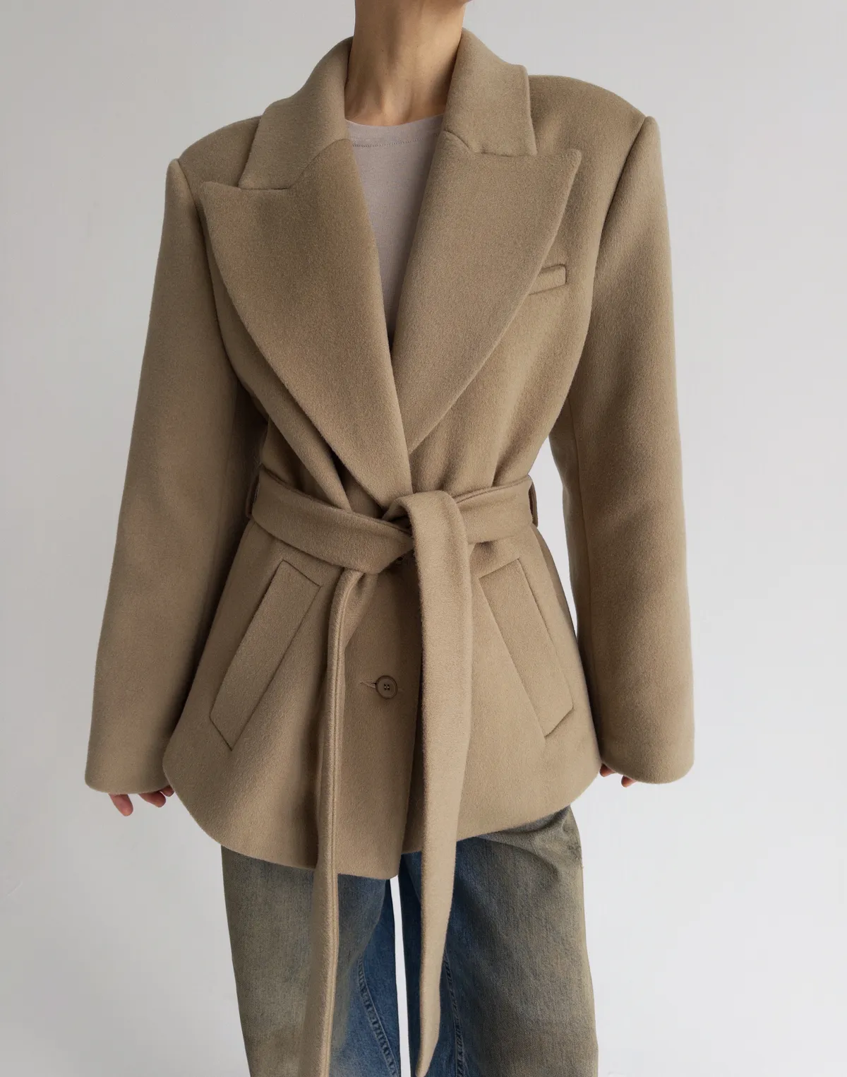 Пальто вкорочене весняне зі 100% вовни, кемел - Фото 1