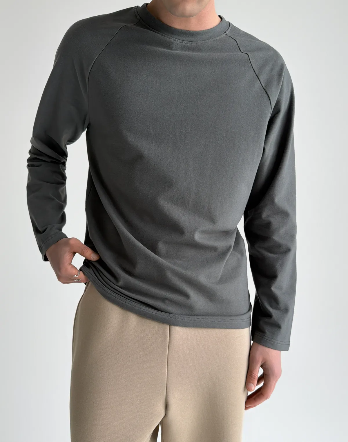 Лонгслів чоловічий зимовий, графітовий - Фото 1