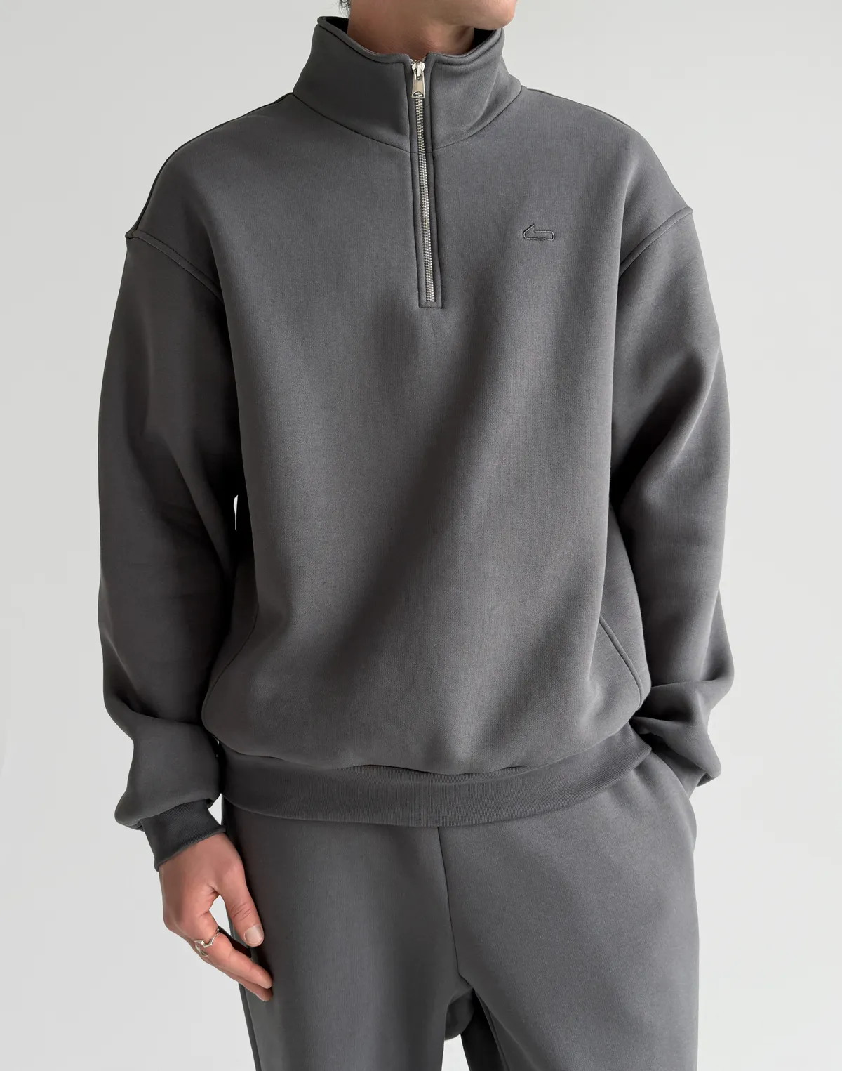 Світшот чоловічий на блискавці до середини, темний сірий - Фото 1