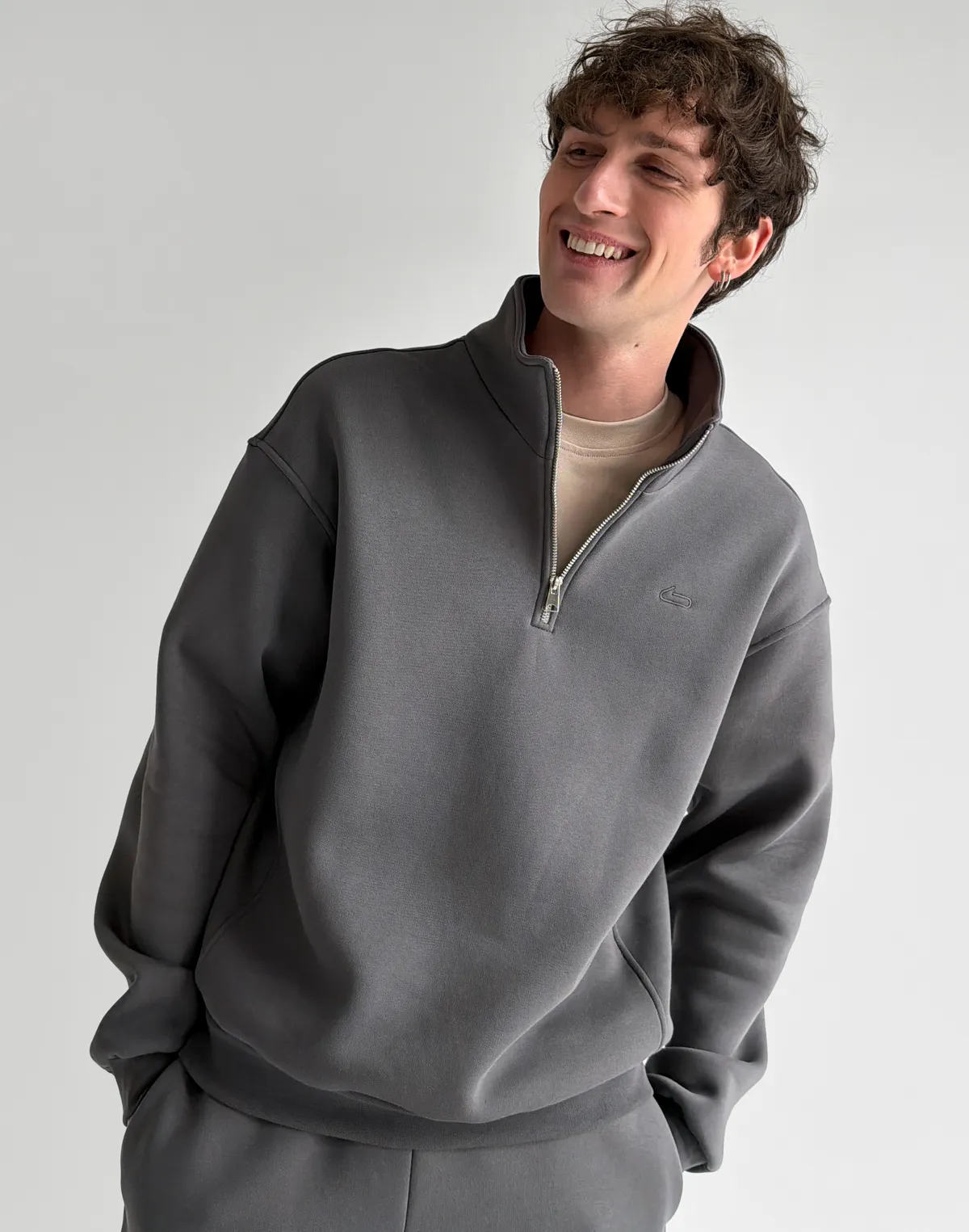 Світшот чоловічий на блискавці до середини, темний сірий - Фото 8