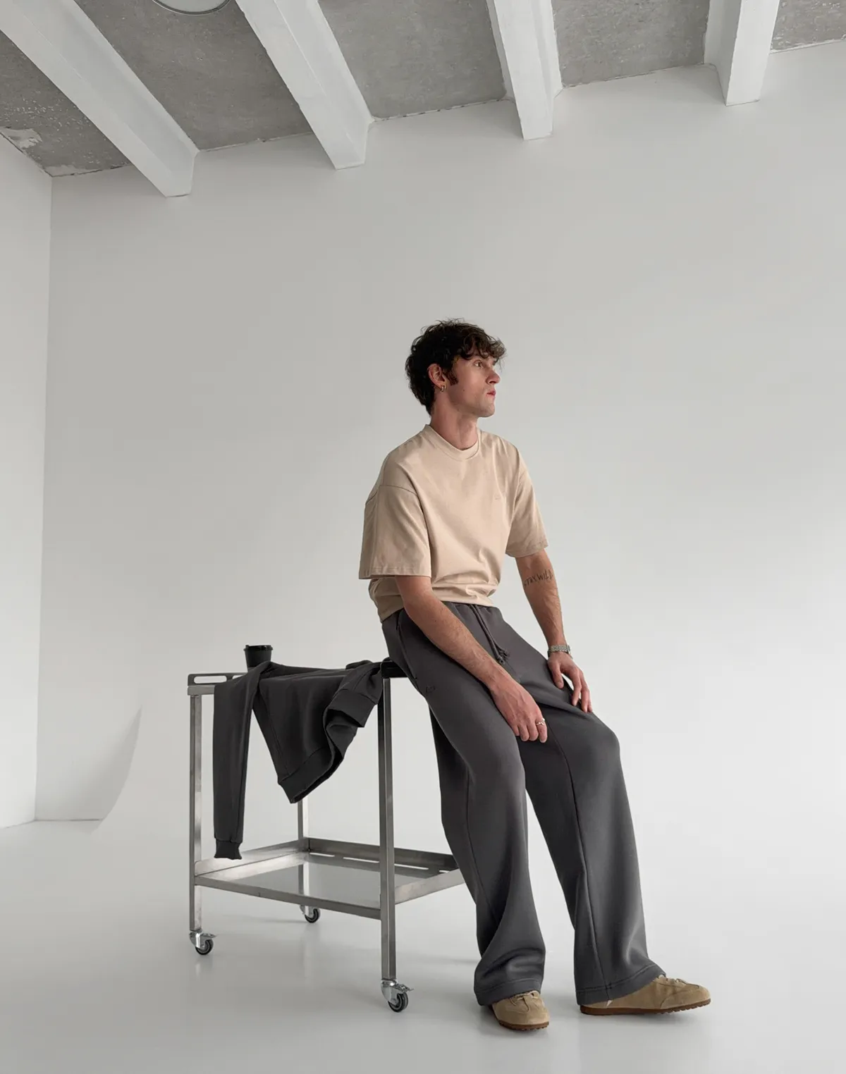 Штани спортивні чоловічі базові зі шнурком, темний сірий - Фото 7