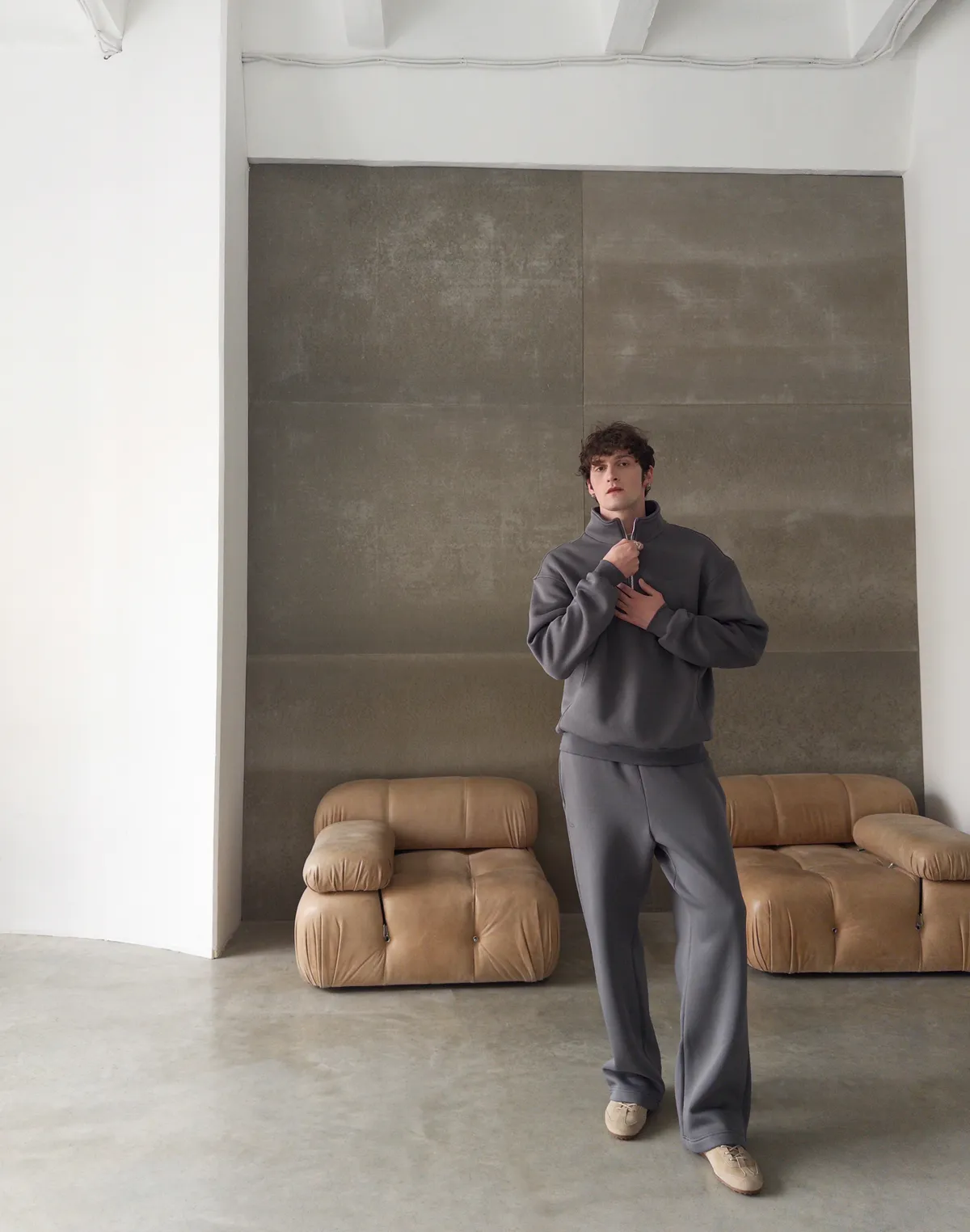 Світшот чоловічий на блискавці до середини, темний сірий - Фото 3