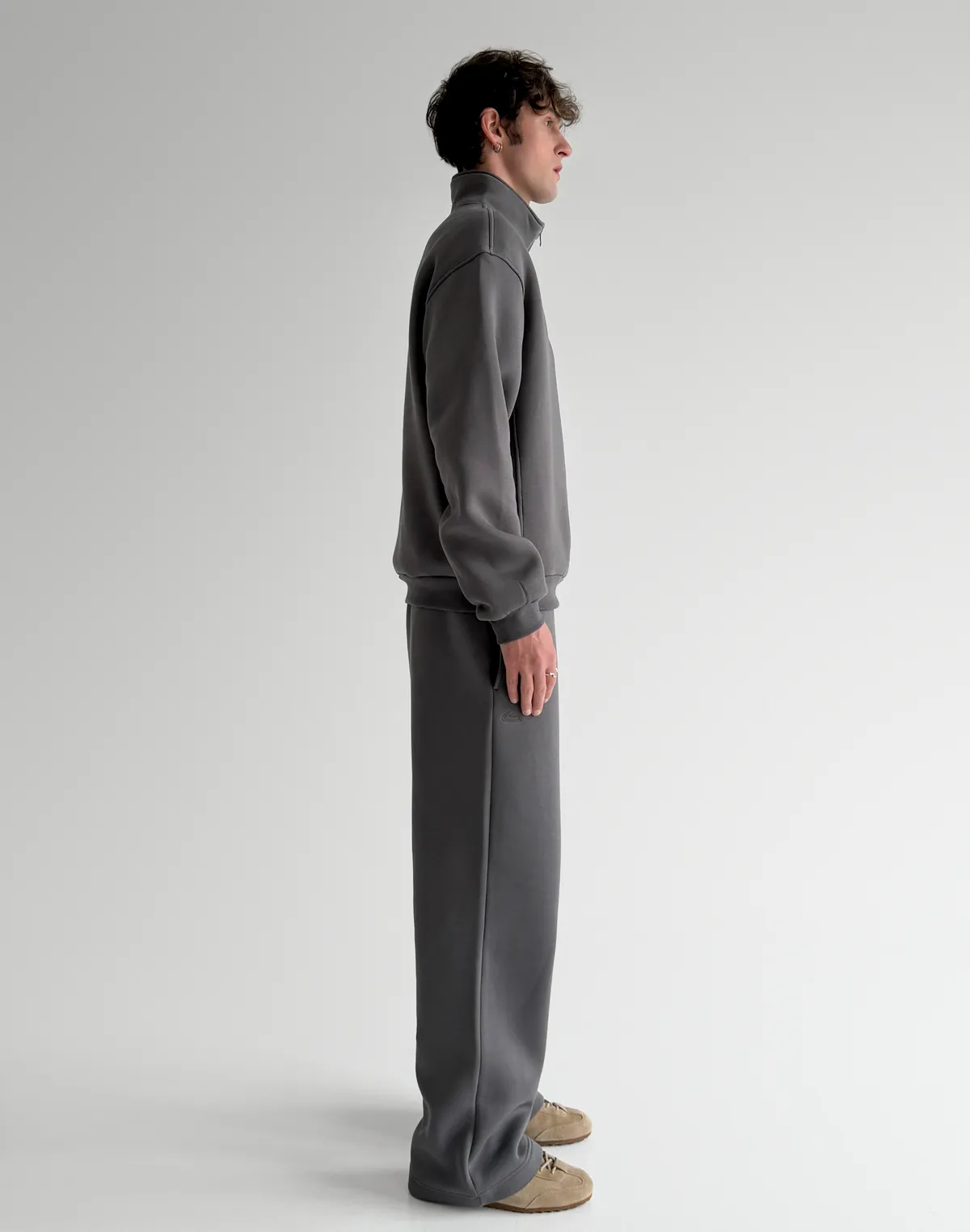 Комплект чоловічій світшот на блискавці до середини та штани базові зі шнурком, темний сірий - Фото 5