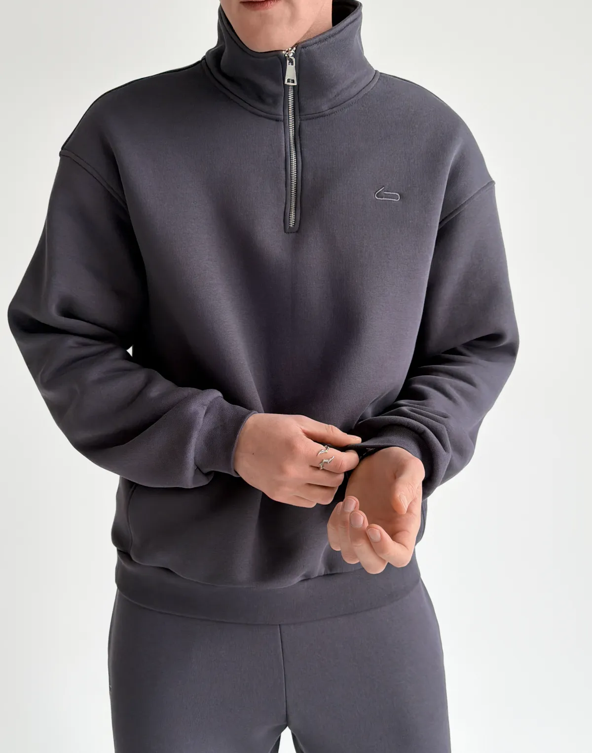 Світшот чоловічий на блискавці до середини, антрацит - Фото 1