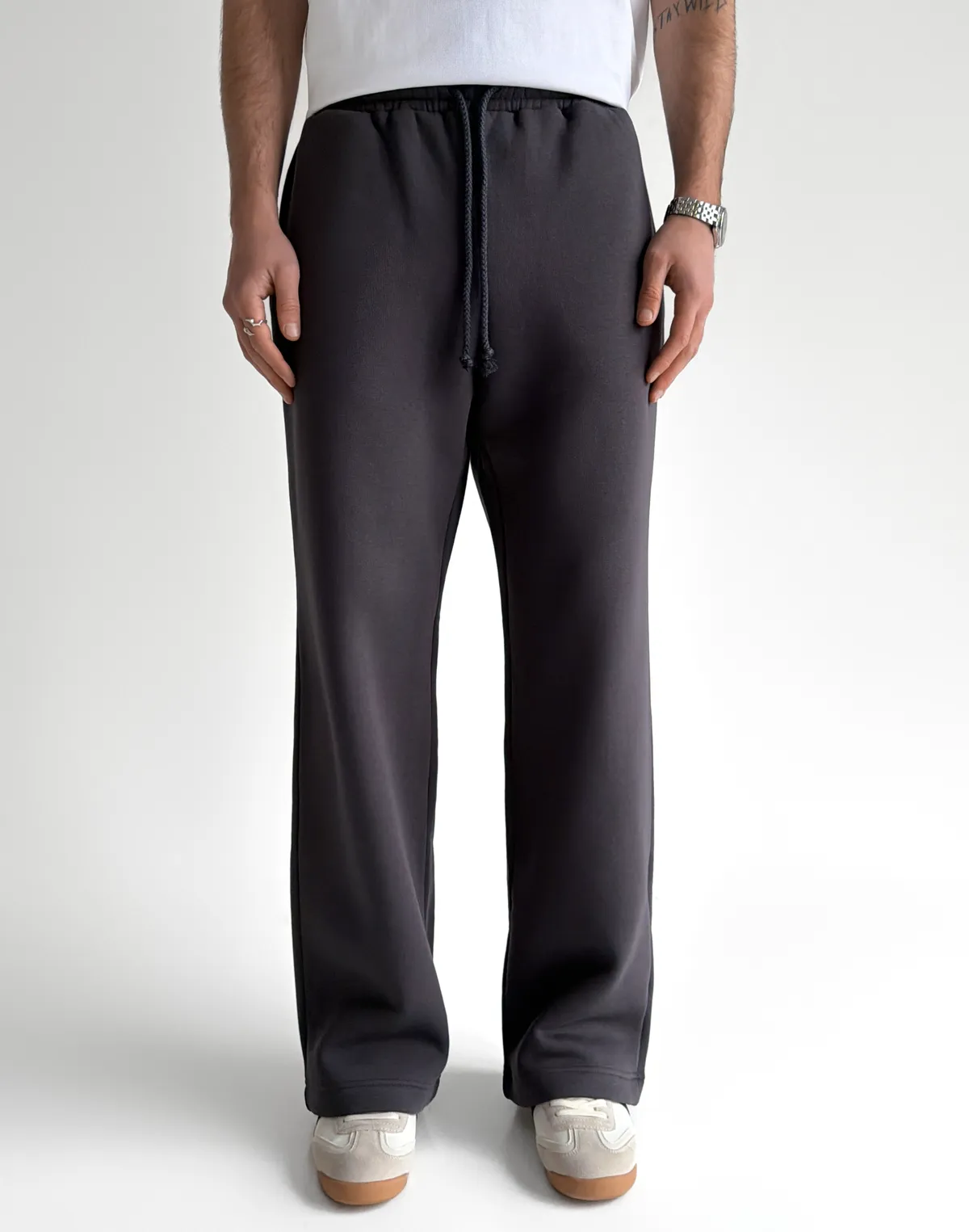 Штани спортивні чоловічі базові зі шнурком, антрацит - Фото 1