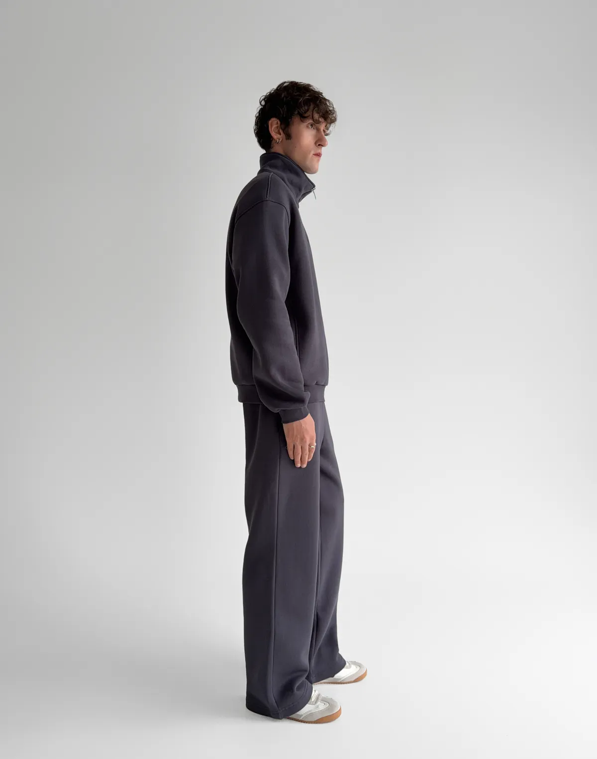 Комплект чоловічій світшот на блискавці до середини та штани базові зі шнурком, антрацит - Фото 4