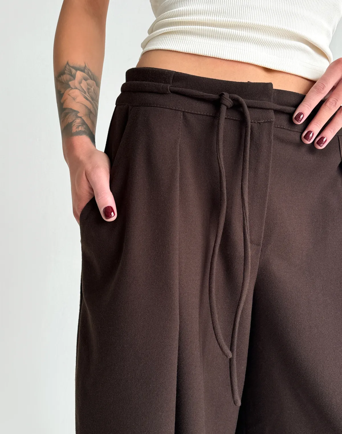 Штани супер вільного крою повної довжини, шоколадні - Фото 6