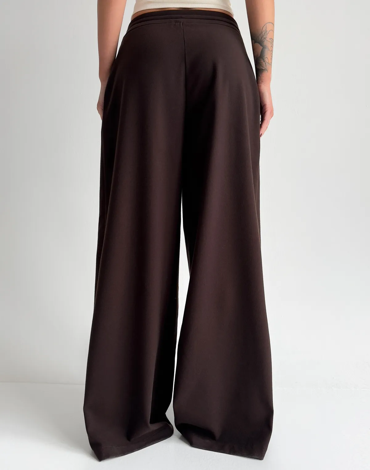 Штани супер вільного крою повної довжини, шоколадні - Фото 2