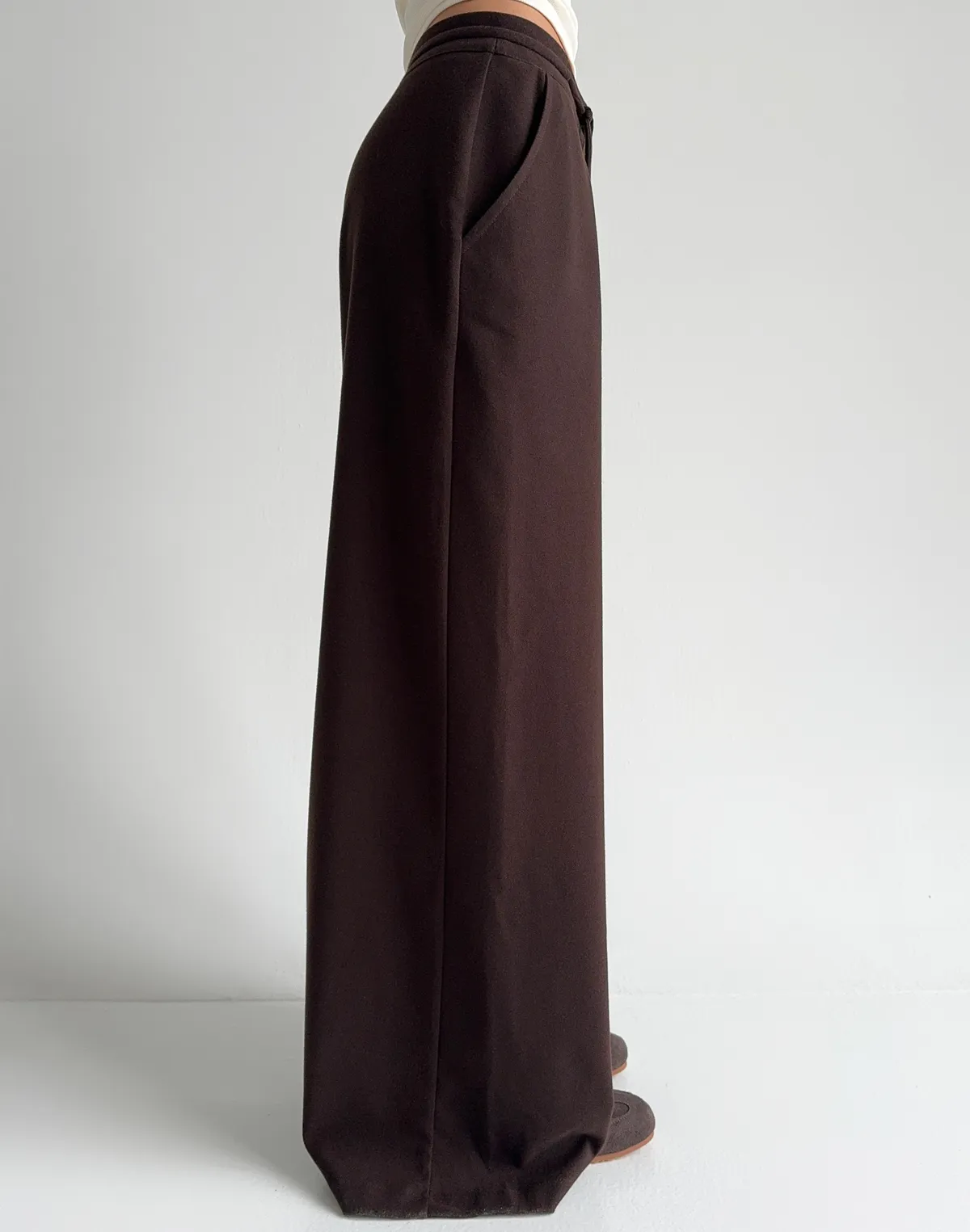 Штани супер вільного крою повної довжини, шоколадні - Фото 5