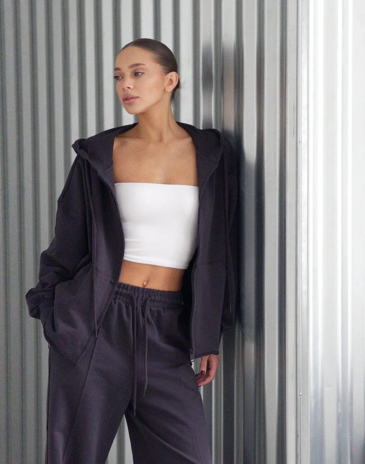 Зіпер оверсайз з декоративними швами, графіт - Фото 4