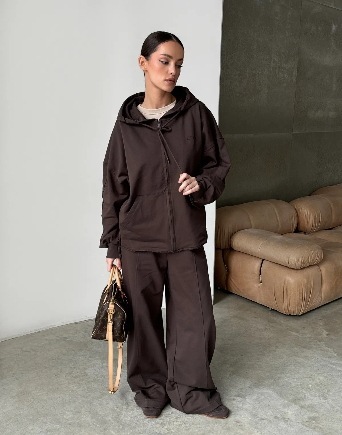 Зіпер оверсайз з декоративними швами, шоколад - Фото 4