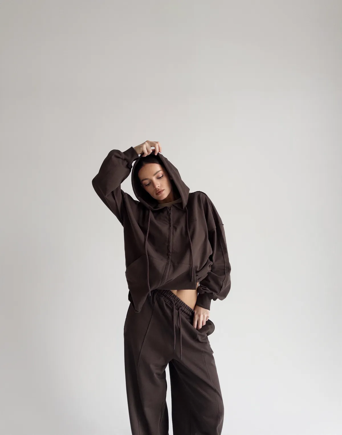 Зіпер оверсайз з декоративними швами, шоколад - Фото 3