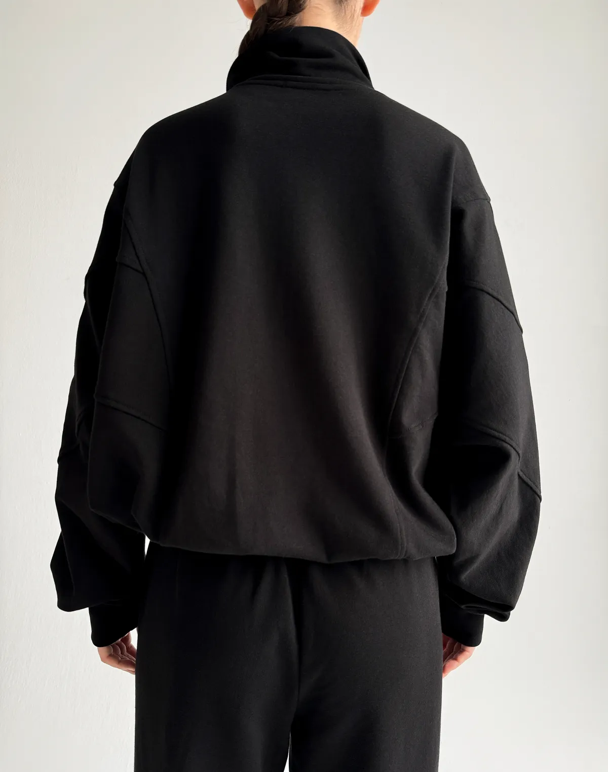 Зіпер без капюшону з декоративними швами вільного крою, чорний - Фото 2