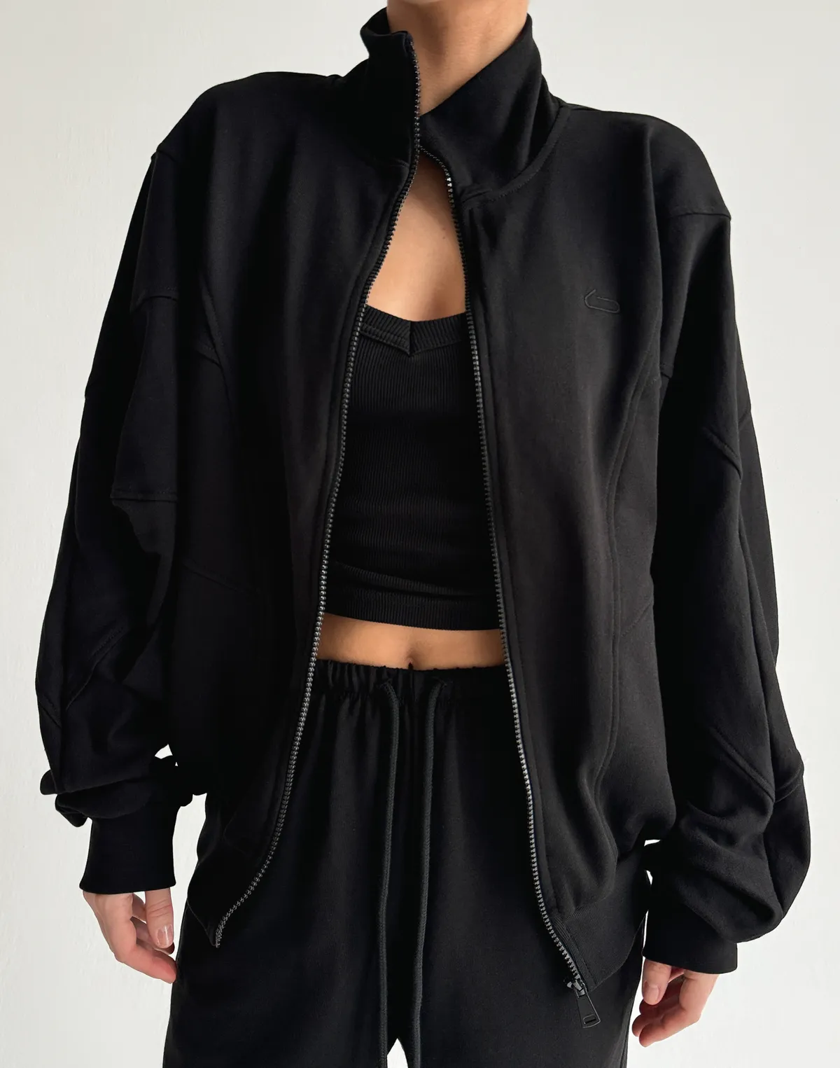 Зіпер без капюшону з декоративними швами вільного крою, чорний - Фото 3