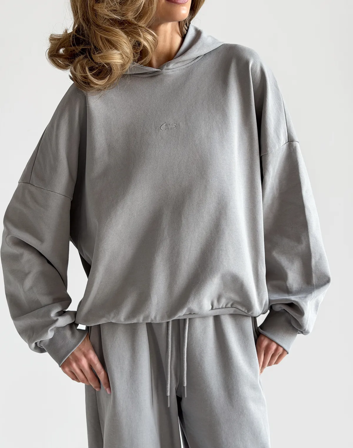 Худі весняний стандартний вкорочений, нейтральний сірий - Фото 1