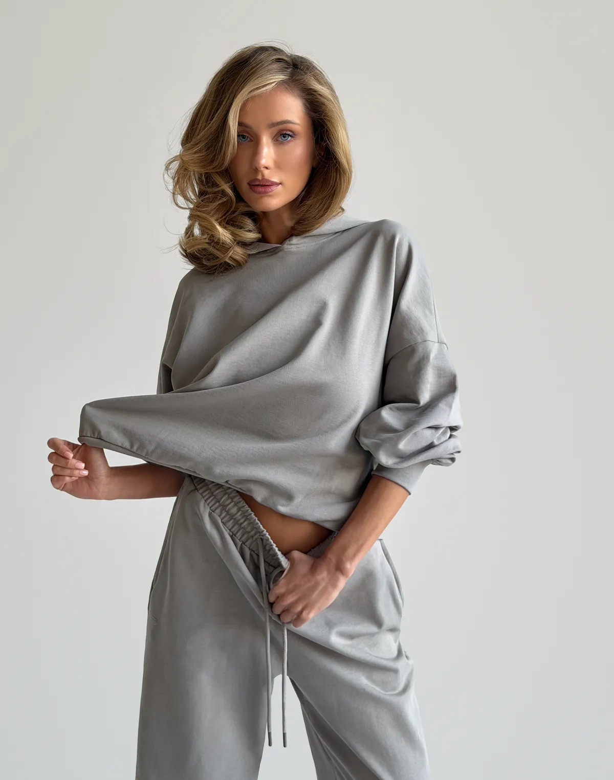 Худі весняний стандартний вкорочений, нейтральний сірий - Фото 6