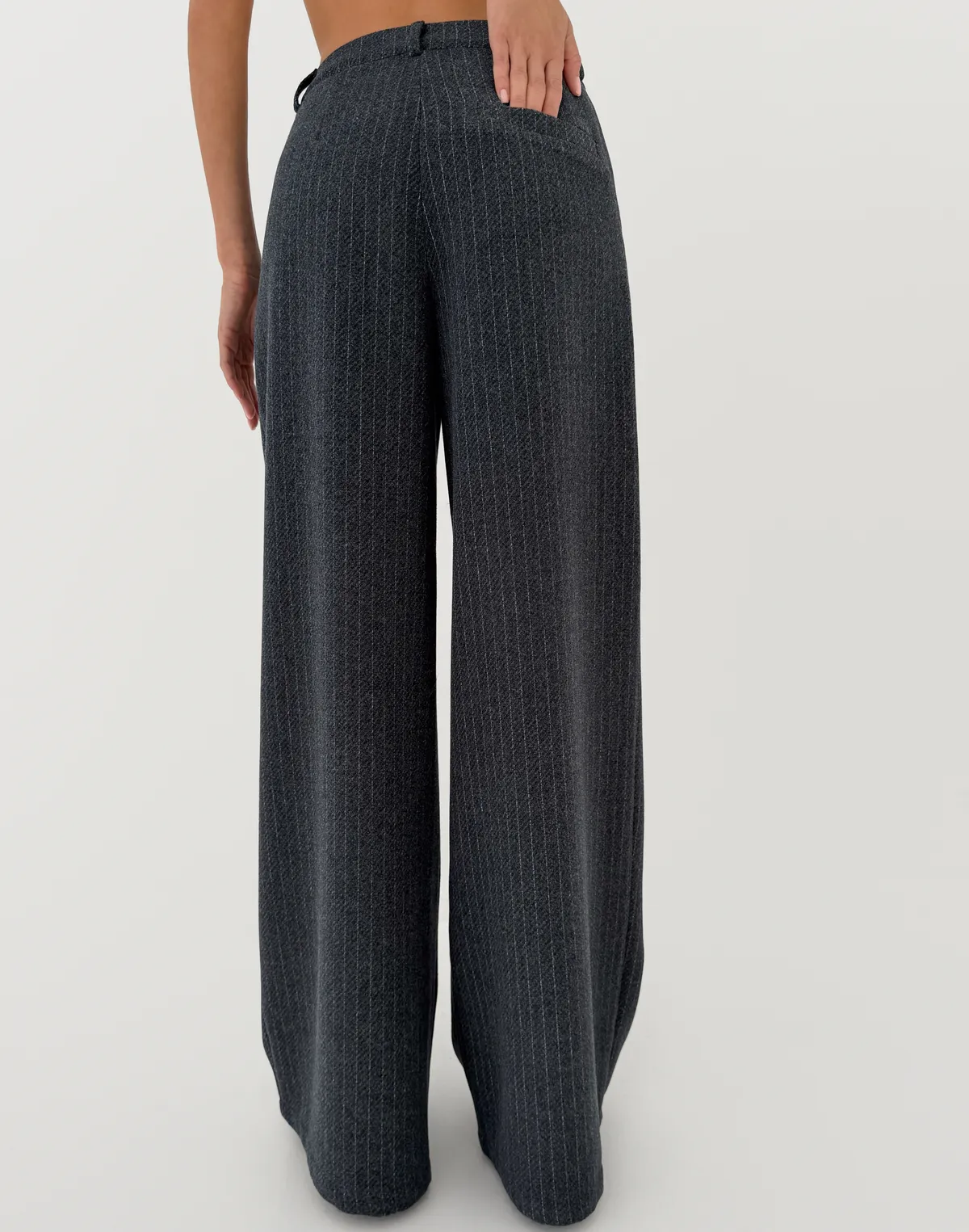 Штани оверсайз з середньою посадкою, графіт у смужку - Фото 2