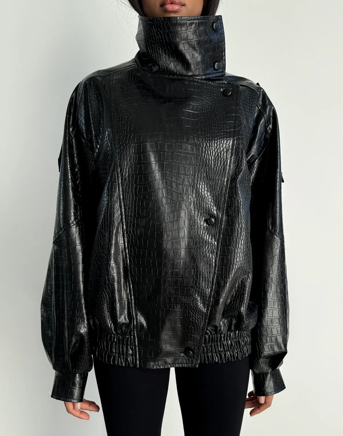 Куртка з екошкіри з ефектом рептилії, чорна - Фото 7