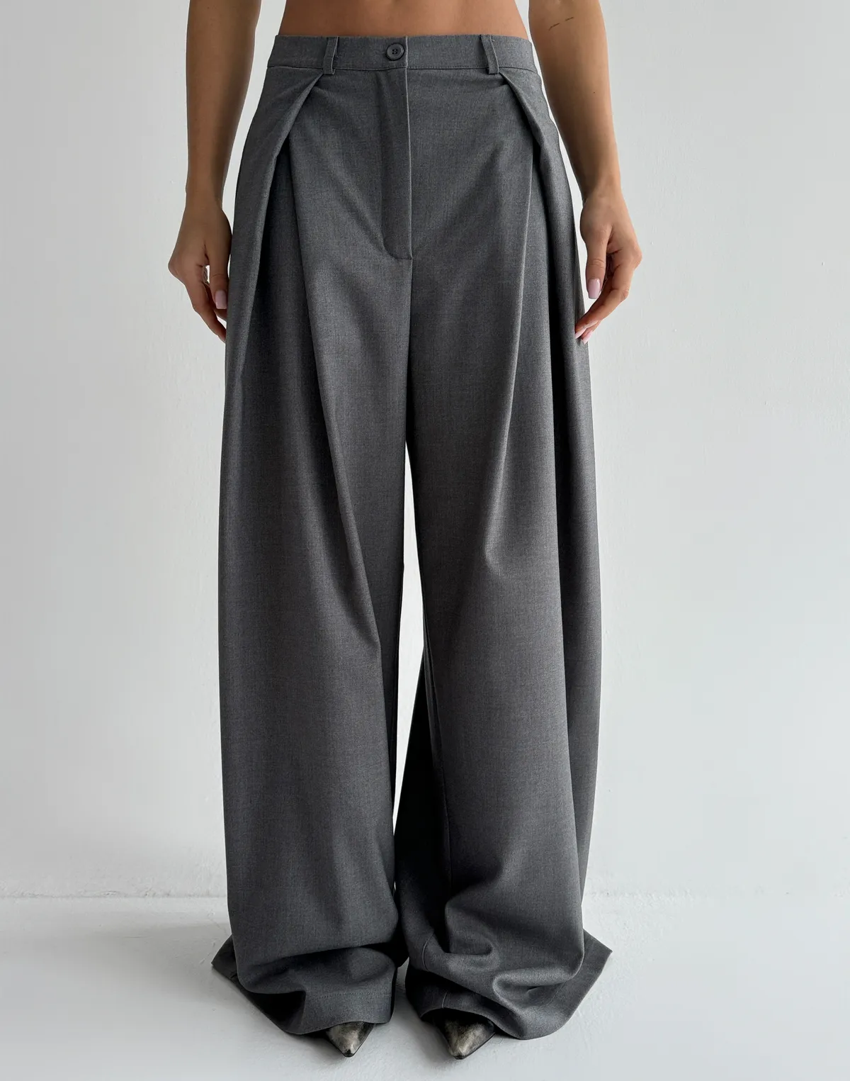 Штани оверсайз у стилі baggi, сталеві - Фото 1