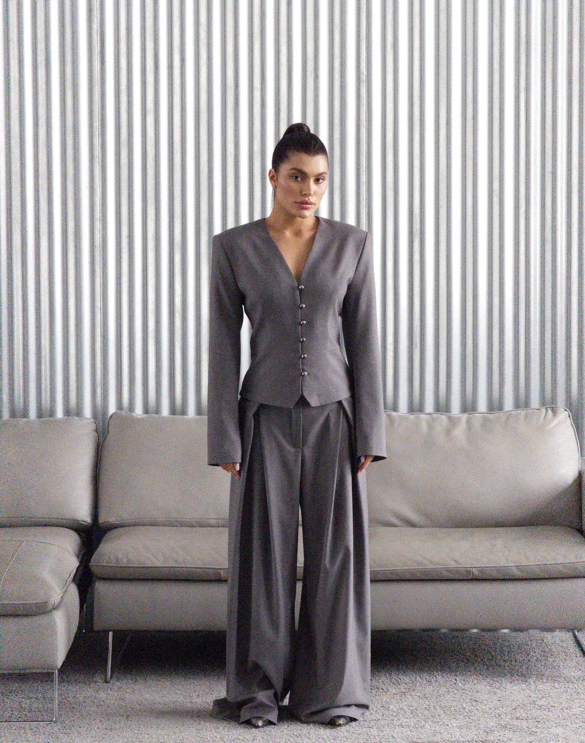 Штани оверсайз у стилі baggi, сталеві - Фото 3