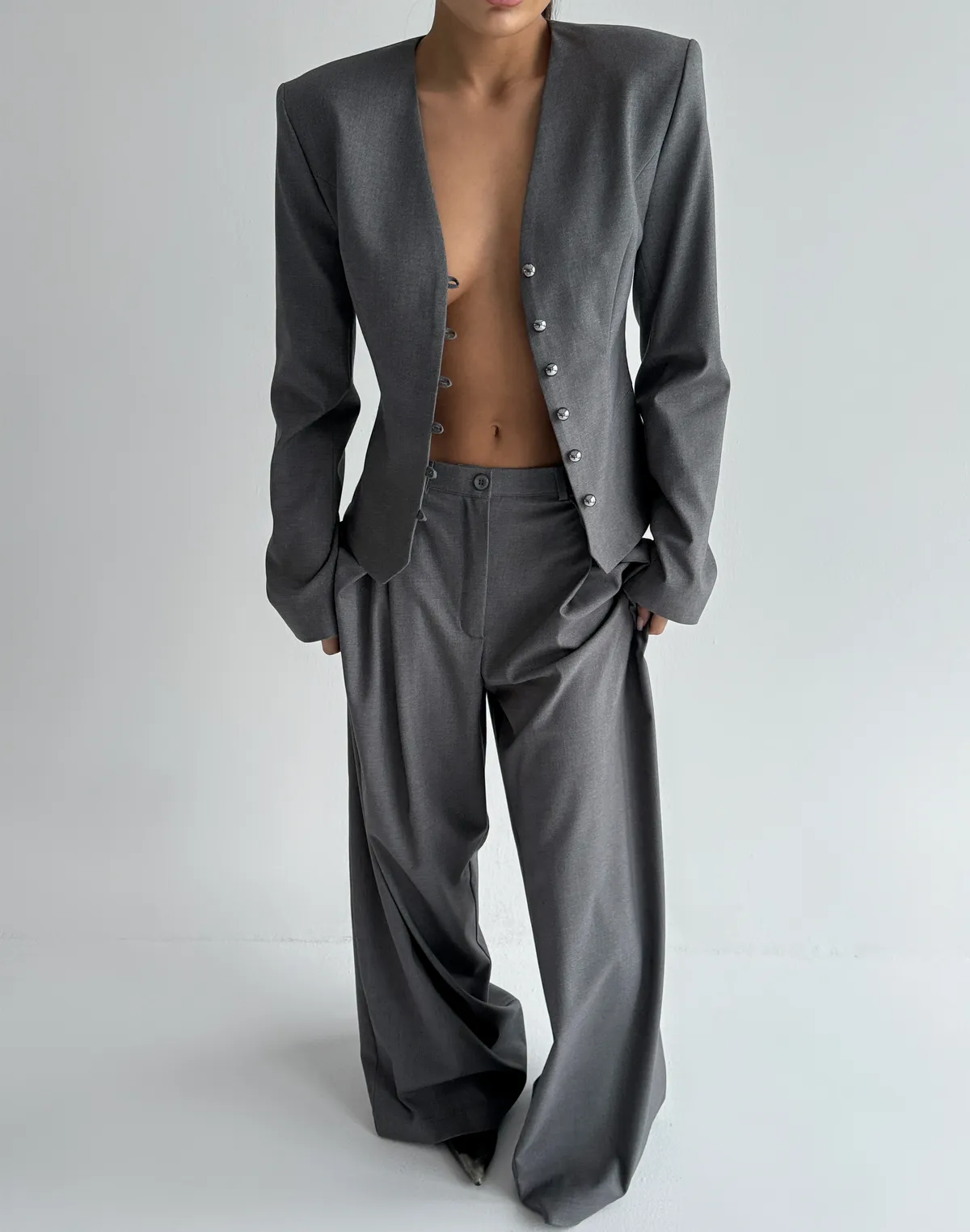 Штани оверсайз у стилі baggi, сталеві - Фото 7