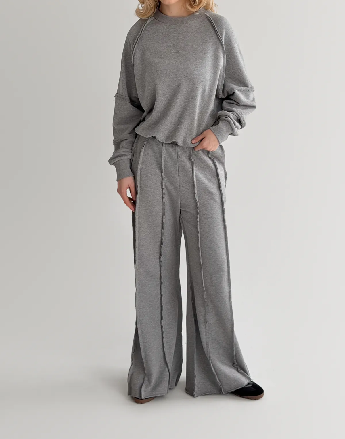 Штани спортивні прямі з декоративними швами, сірий меланж - Фото 8