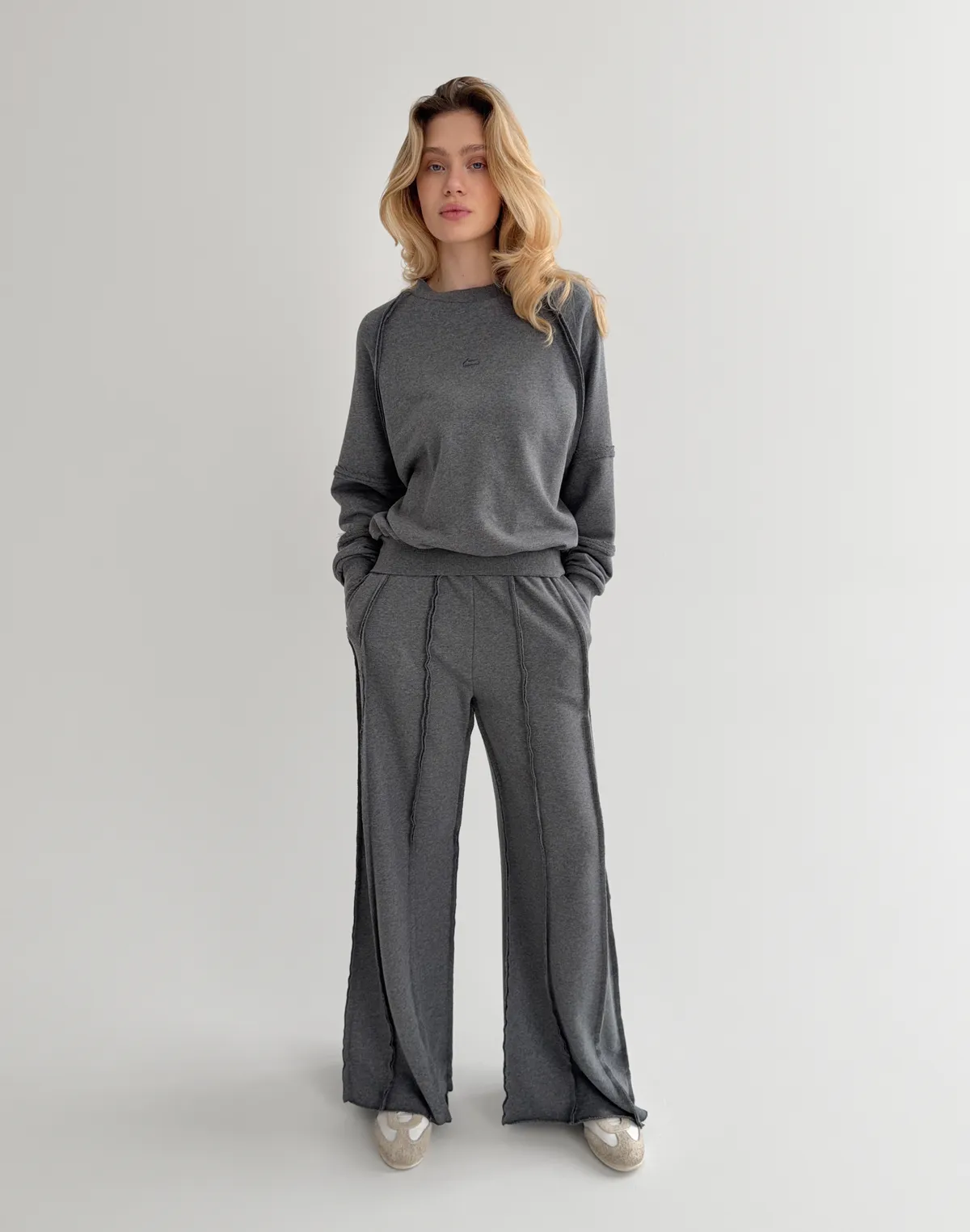 Світшот з декоративними швами, темний меланж - Фото 3