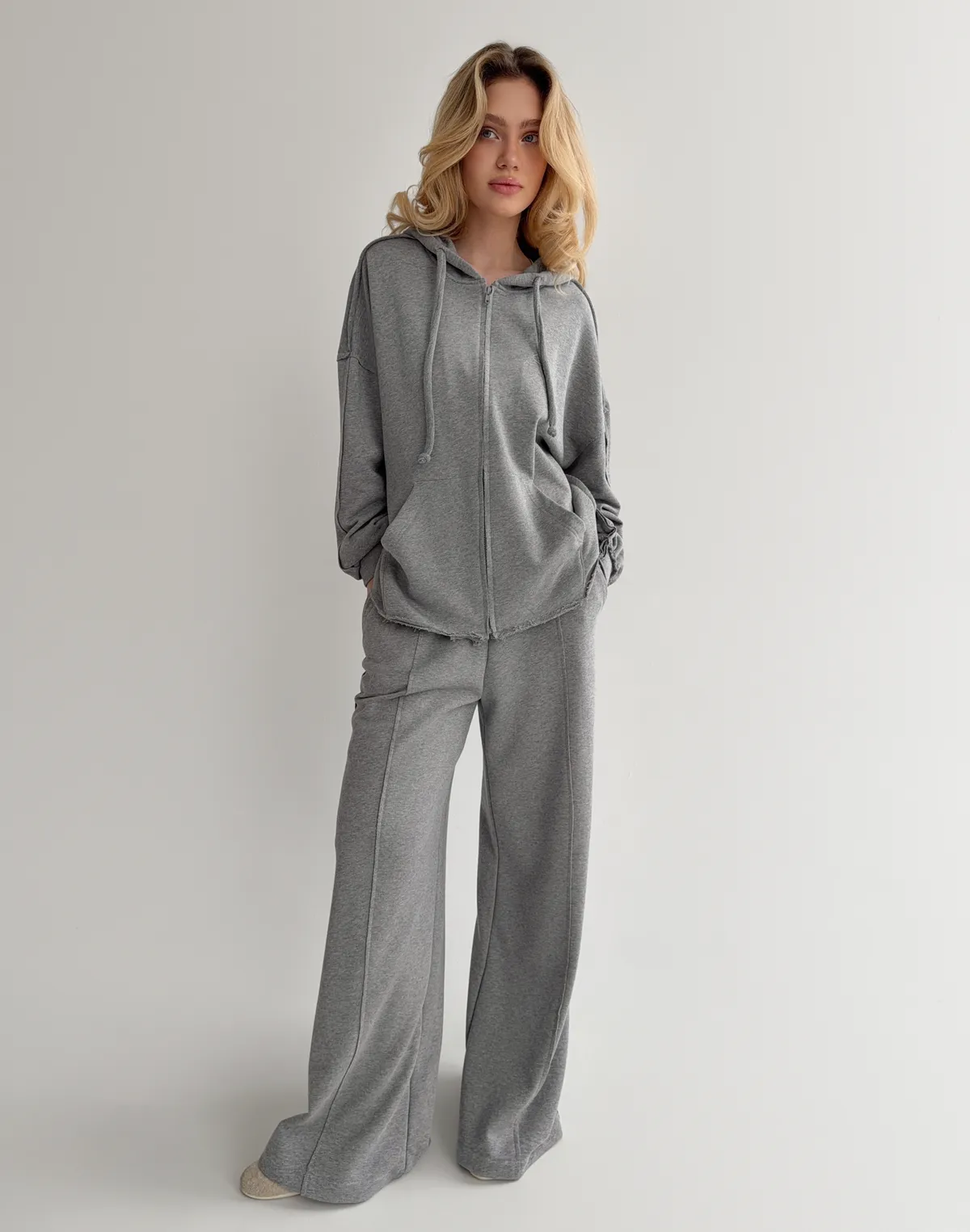 Зіпер оверсайз з декоративними швами, сірий меланж - Фото 8