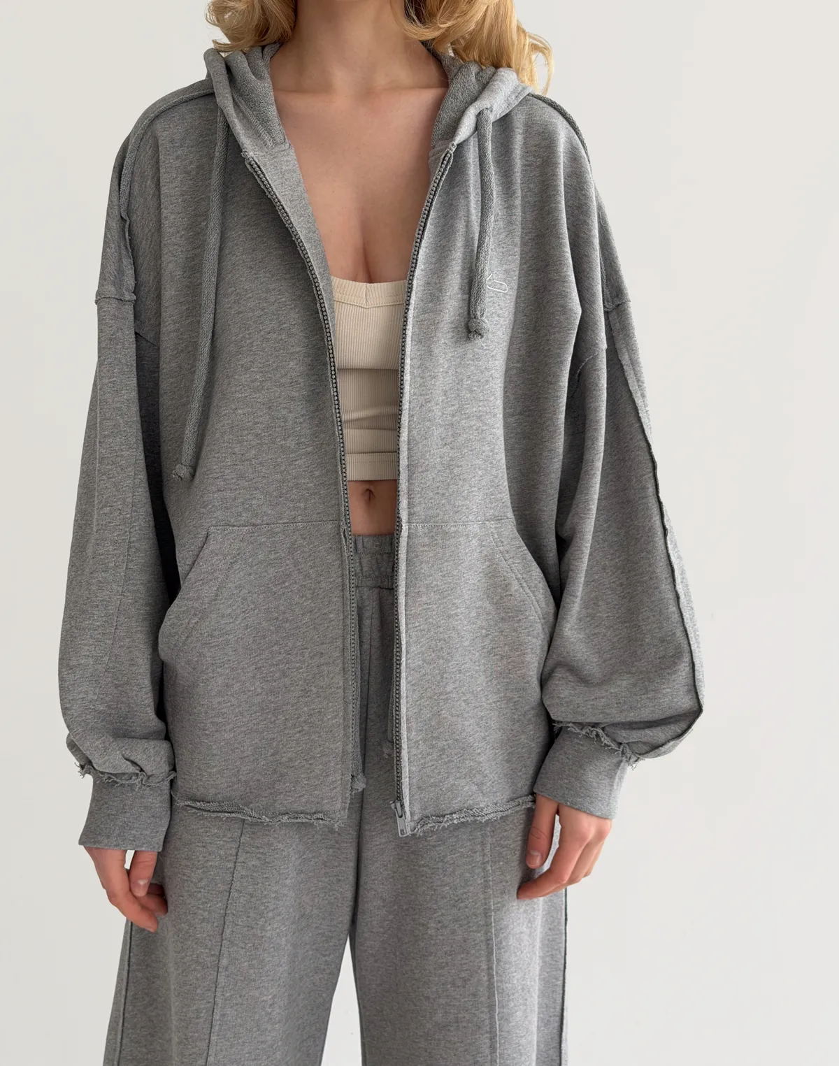 Зіпер оверсайз з декоративними швами, сірий меланж - Фото 6
