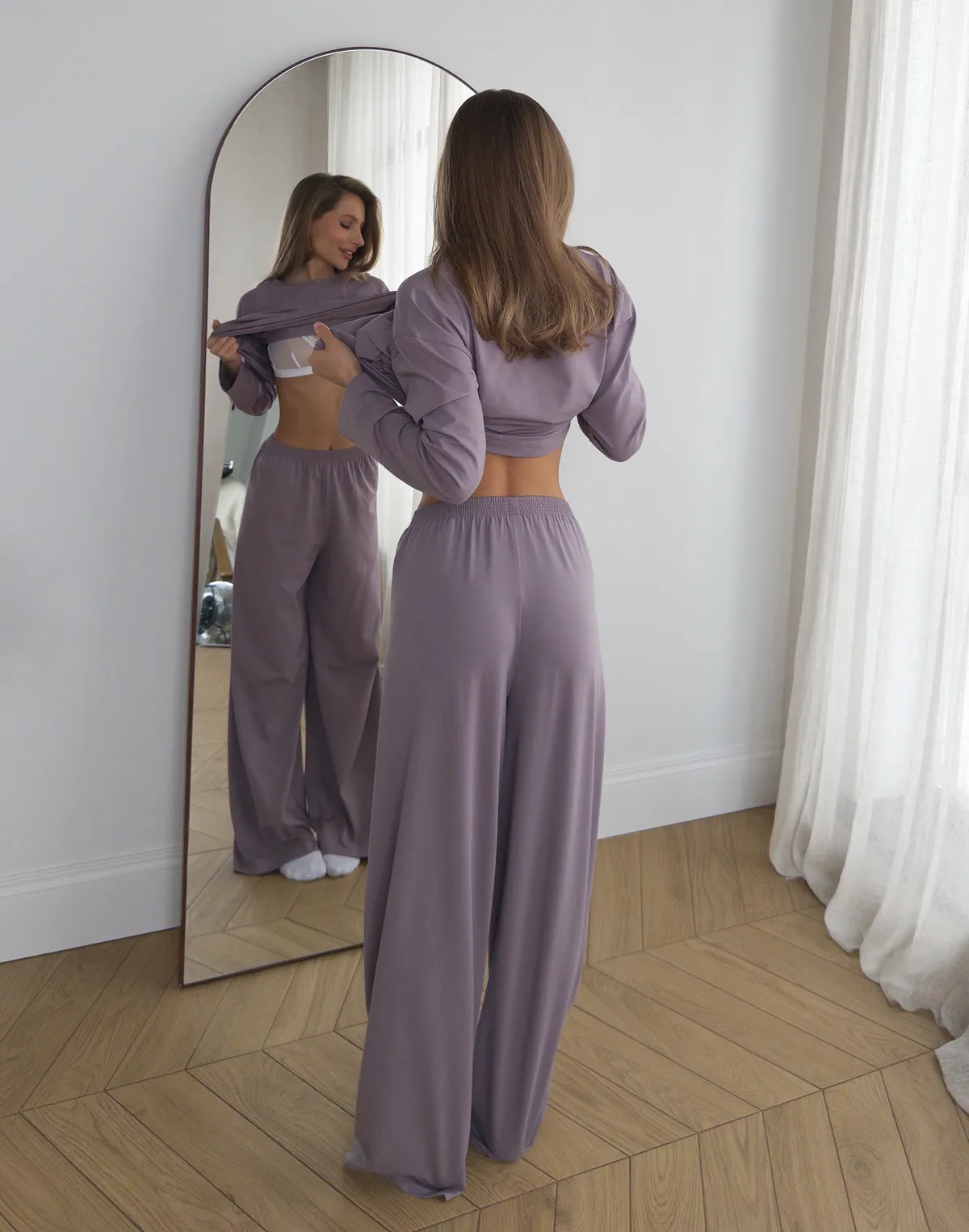 Піжамні штани з ніжної бавовняної тканини, фіолетові - Фото 3