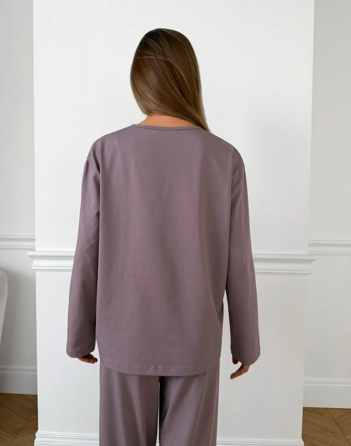 Піжамний лонгслів з ніжної бавовняної тканини, фіолетовий - Фото 2