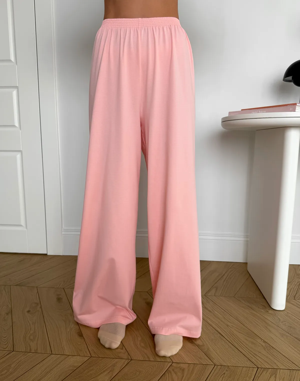 Піжамні штани з ніжної бавовняної тканини, персикові - Фото 1