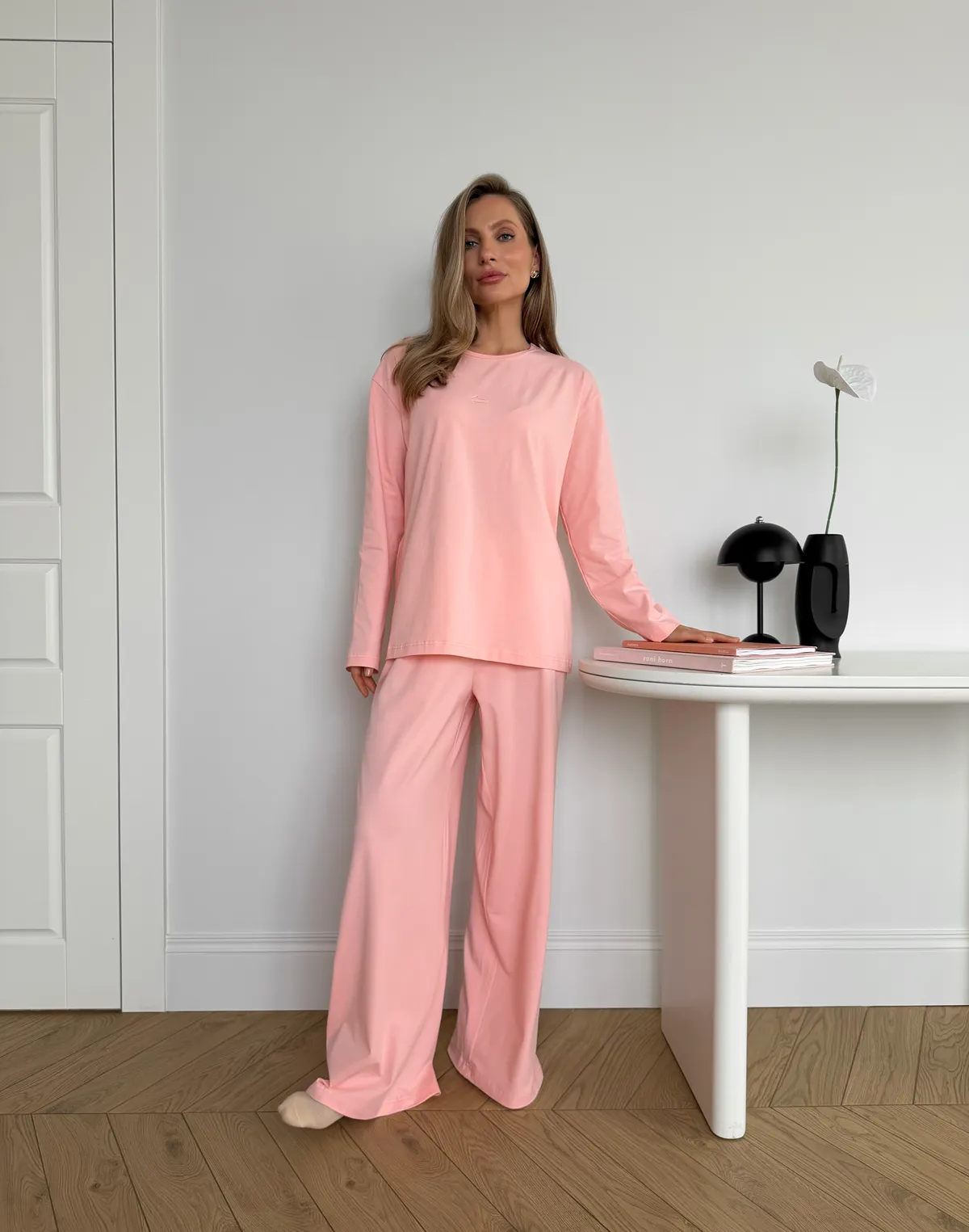 Піжамні штани з ніжної бавовняної тканини, персикові - Фото 3