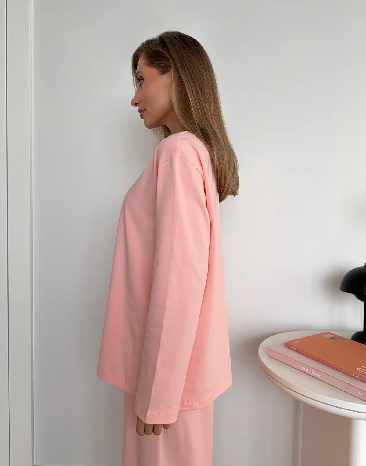 Піжамний лонгслів з ніжної бавовняної тканини, персиковий - Фото 4