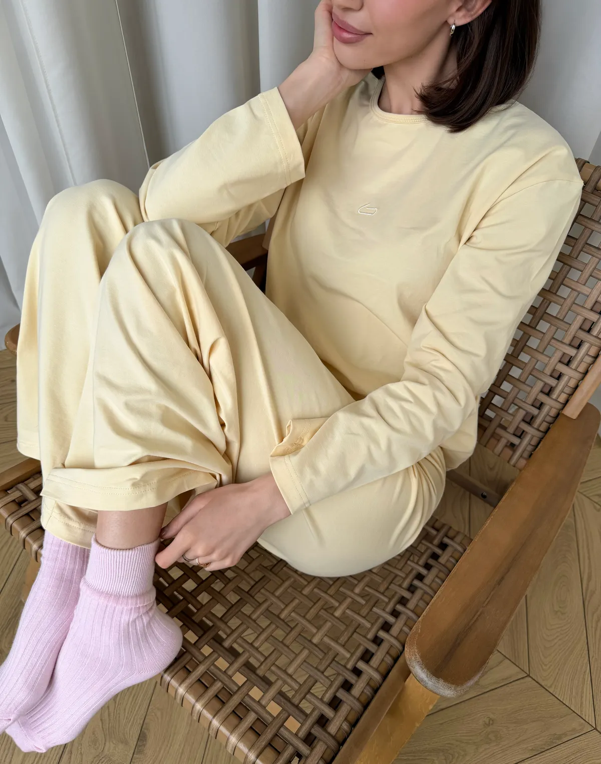 Піжамні штани з ніжної бавовняної тканини, вершкові - Фото 6