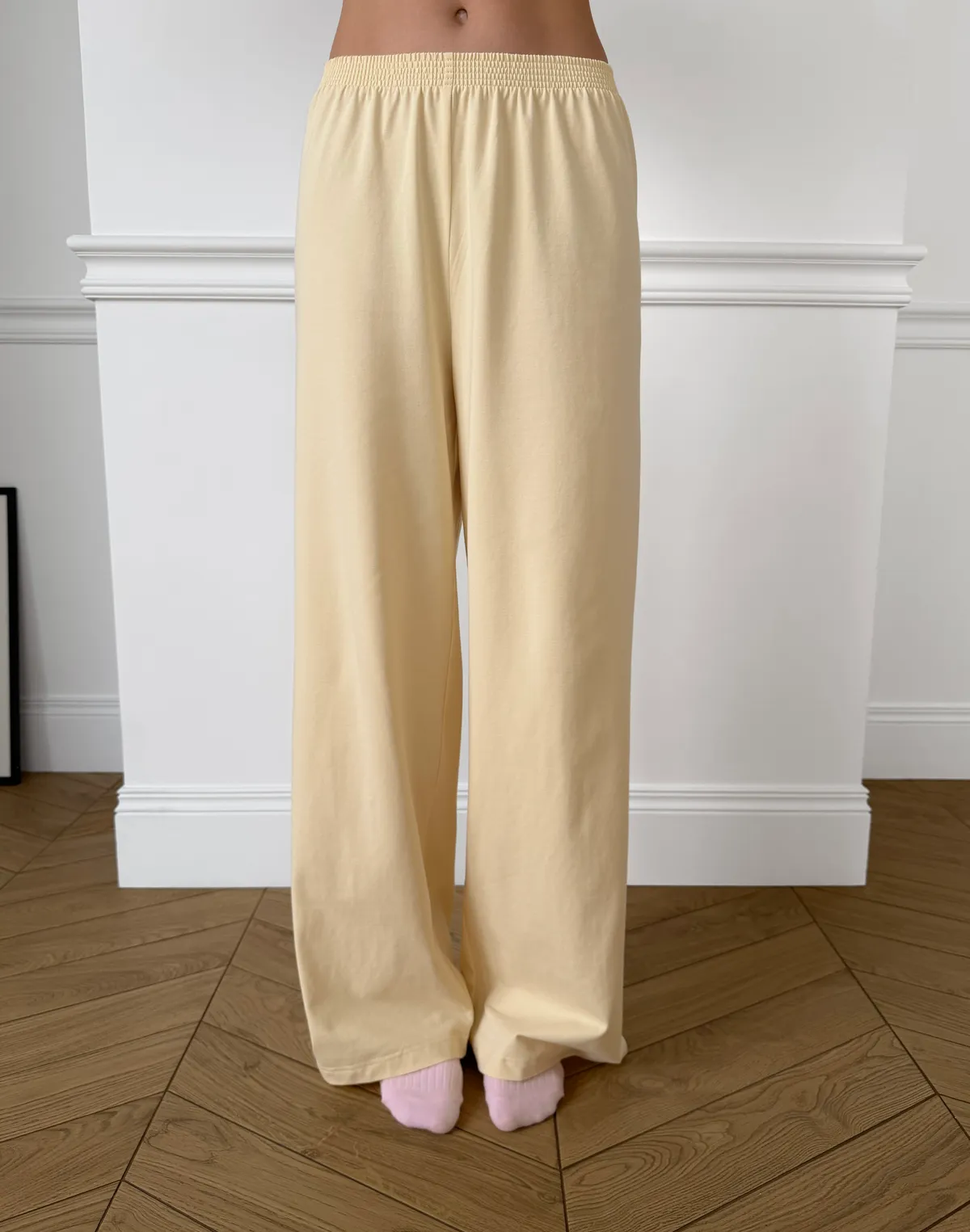 Піжамні штани з ніжної бавовняної тканини, вершкові - Фото 1
