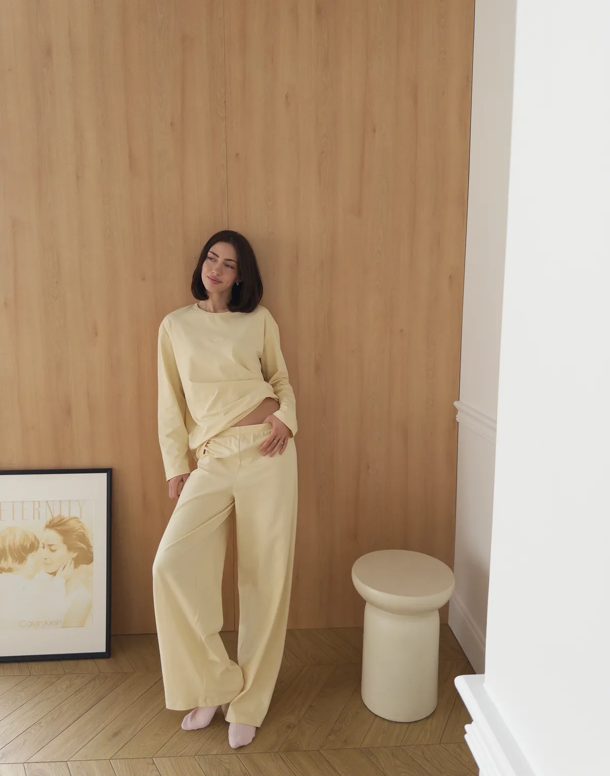 Піжамні штани з ніжної бавовняної тканини, вершкові - Фото 7