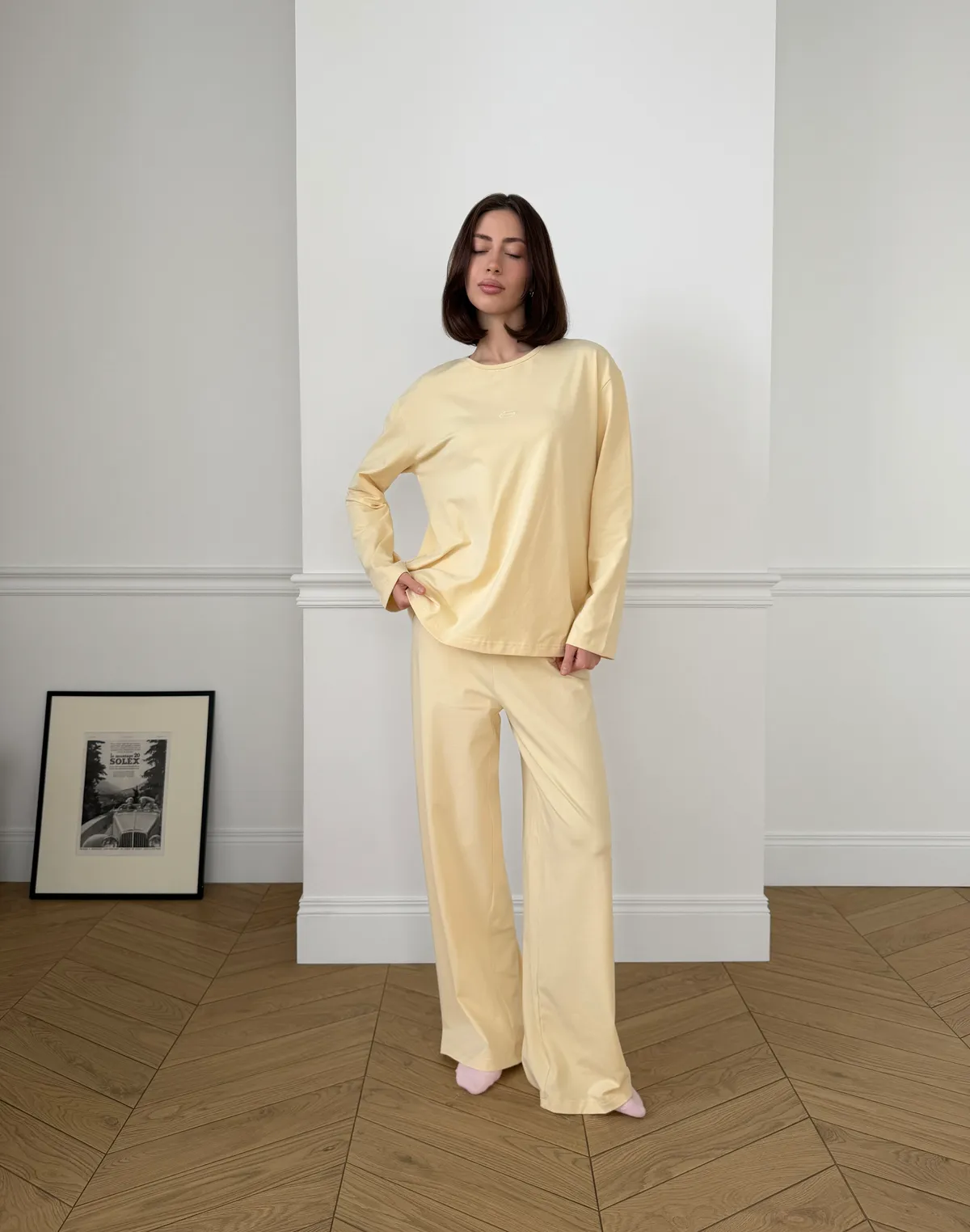 Піжамні штани з ніжної бавовняної тканини, вершкові - Фото 3