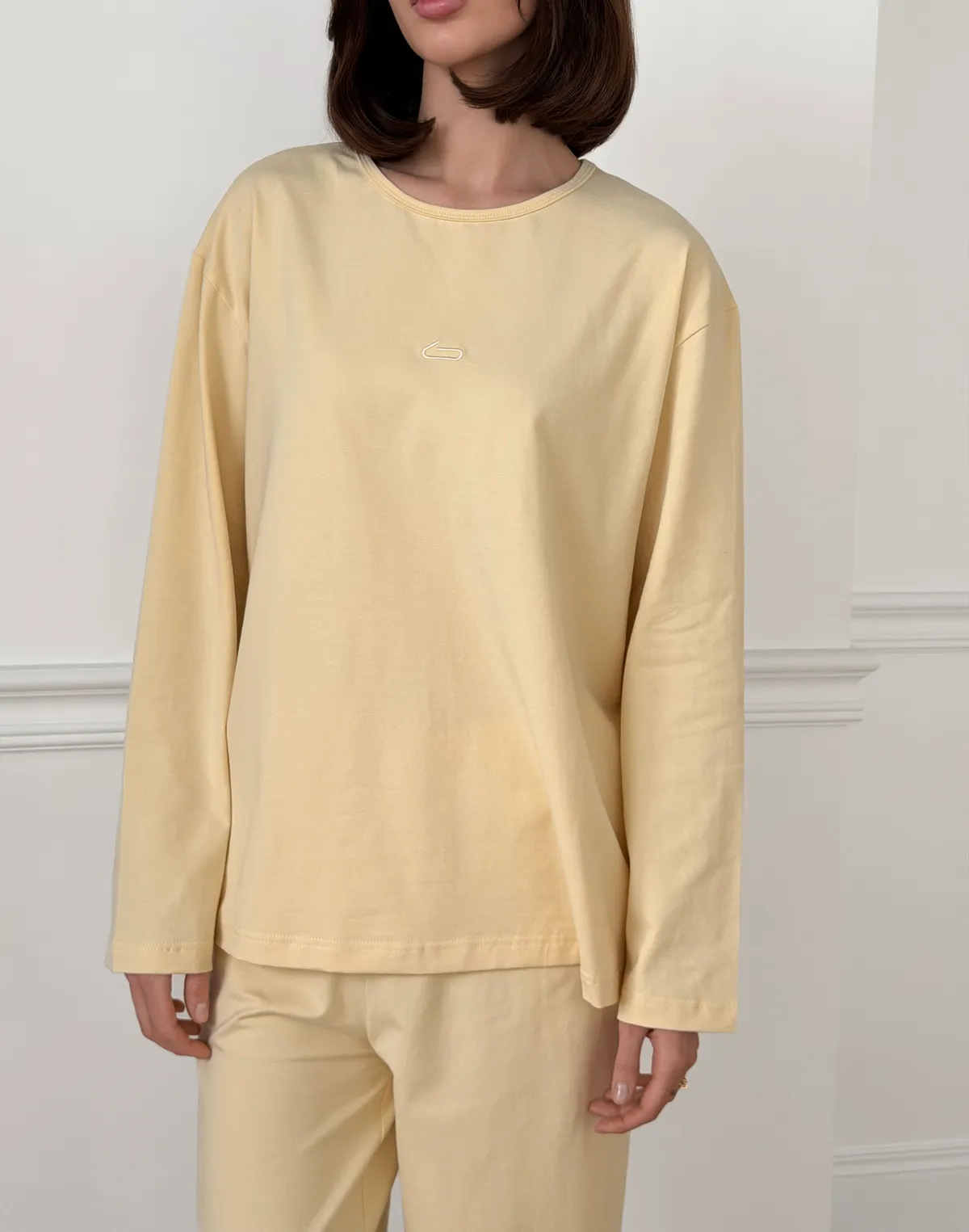 Піжамний лонгслів з ніжної бавовняної тканини, вершковий - Фото 1