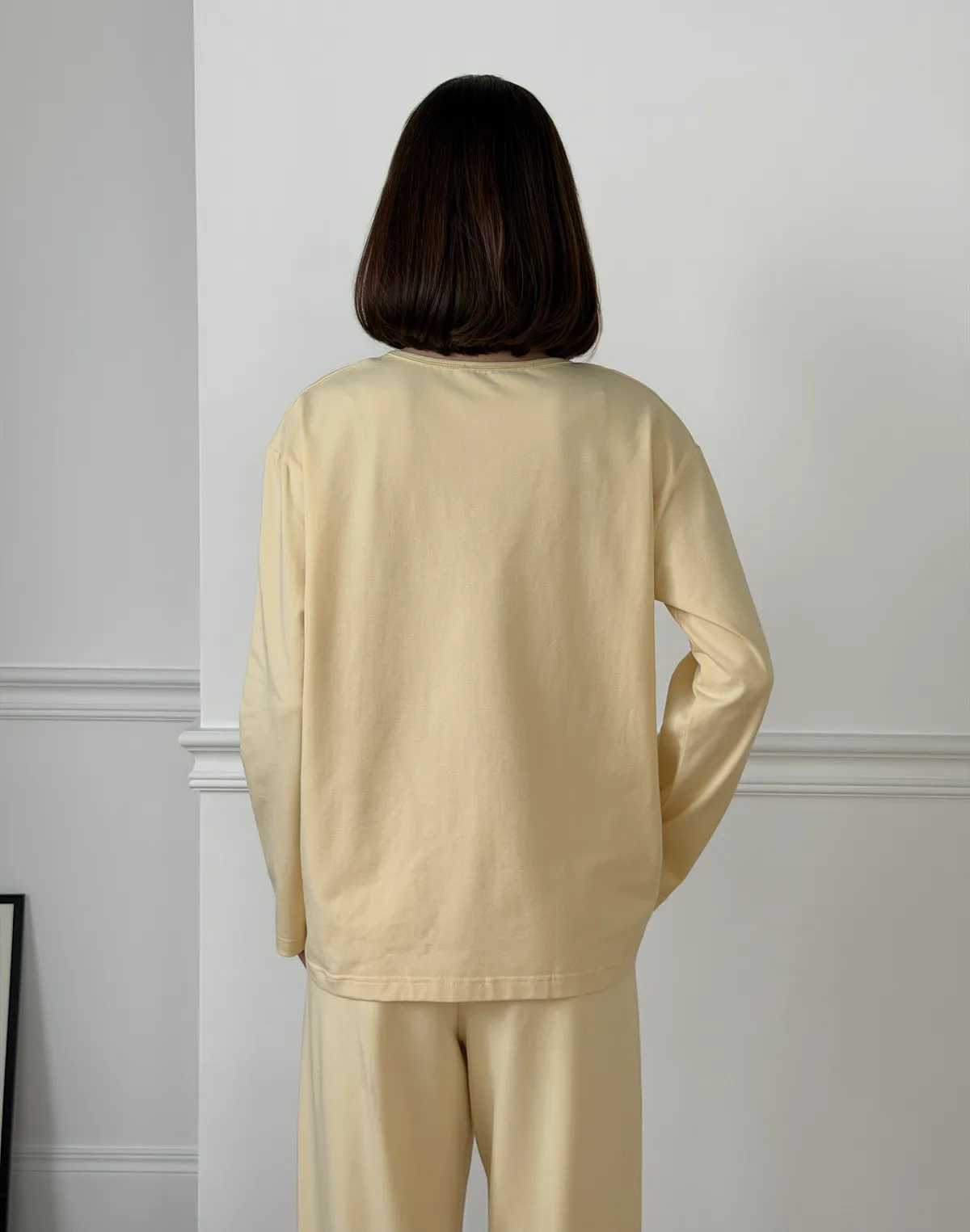 Піжамний лонгслів з ніжної бавовняної тканини, вершковий - Фото 2