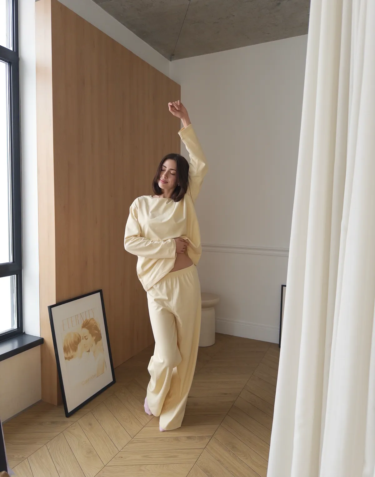 Піжамний лонгслів з ніжної бавовняної тканини, вершковий - Фото 5