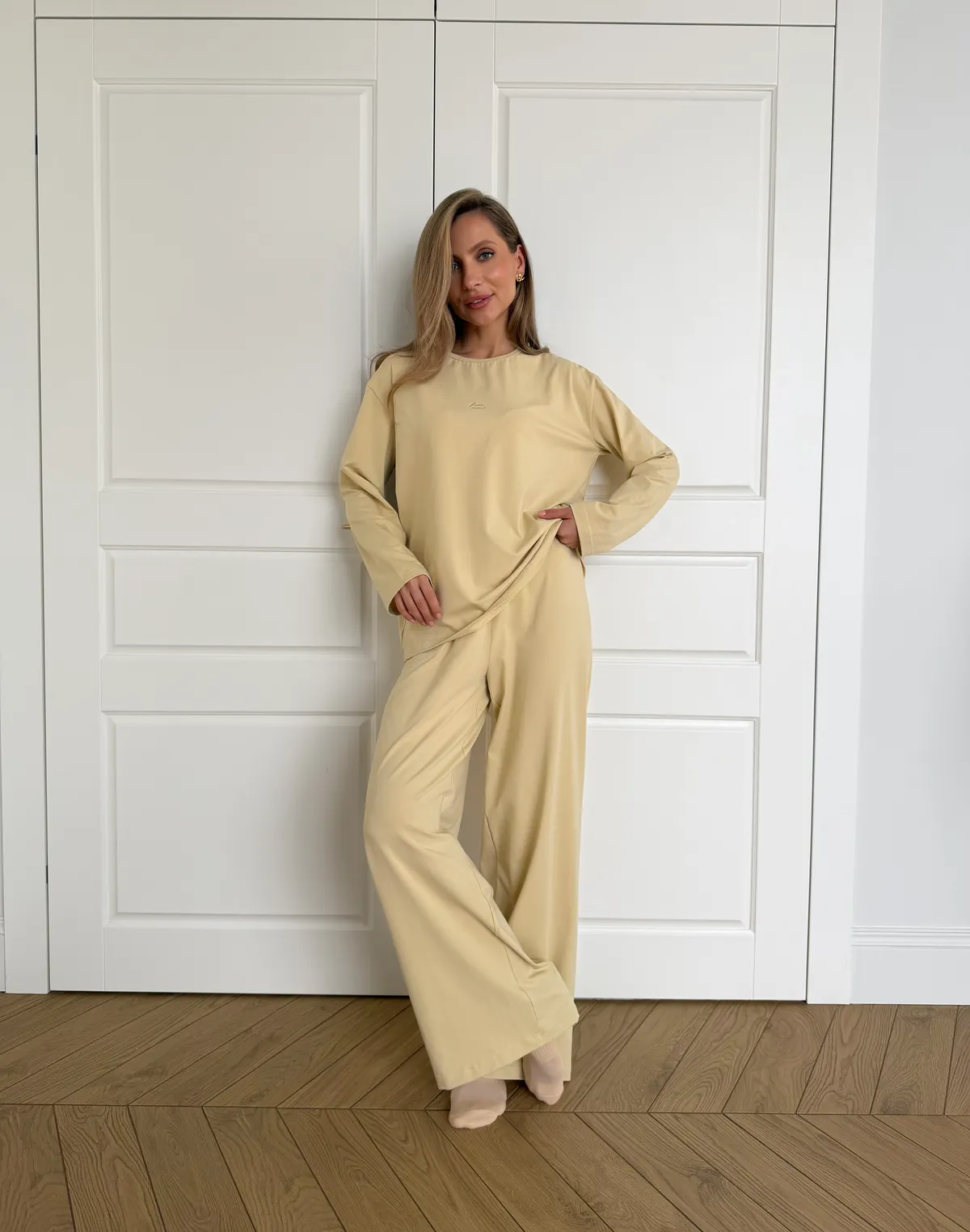 Піжамні штани з ніжної бавовняної тканини, пісочні - Фото 3