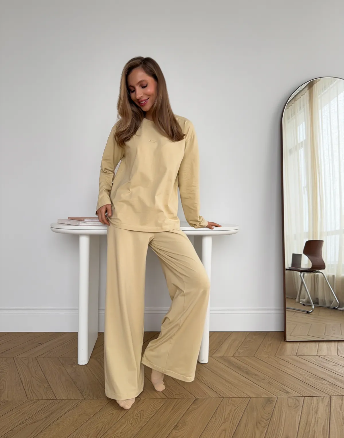 Піжамні штани з ніжної бавовняної тканини, пісочні - Фото 6