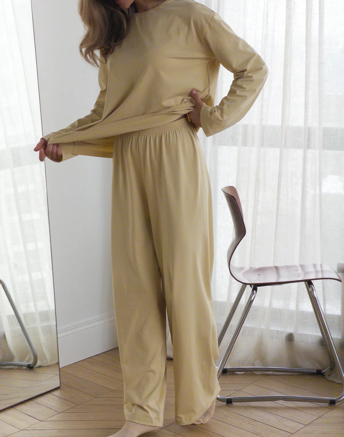 Піжамні штани з ніжної бавовняної тканини, пісочні - Фото 4